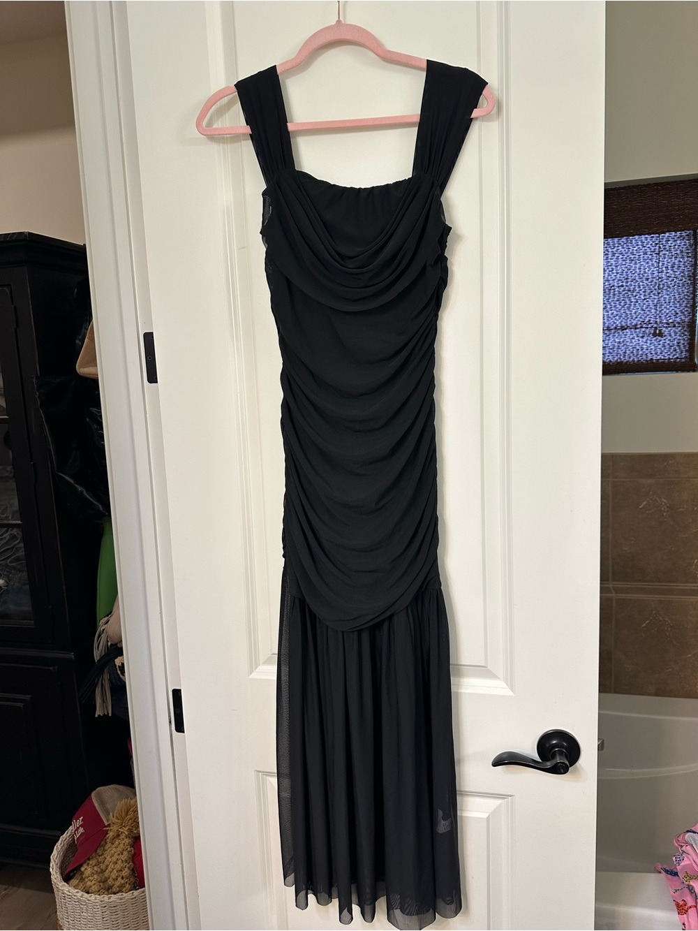 Simplee Apparel Black Mesh Maxi Dress with Sheer Pleated Hem - Picture 16 of 16